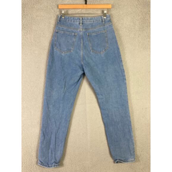 Women's High Waisted Distressed Straight Leg Jeans Blue Size M - Picture 2 of 12
